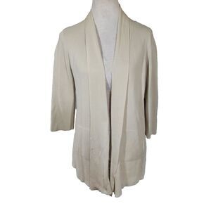 Eileen Fisher Silk Cotton Cardigan Sweater Size Medium Open Front 3/4 Sleeve